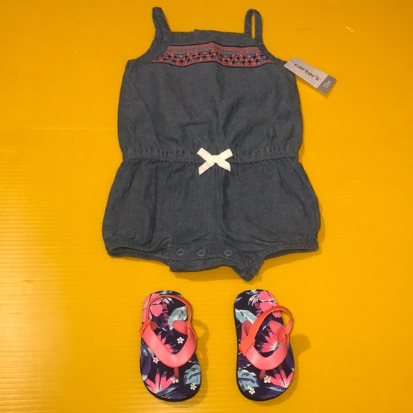 Carter's Other - 💗Baby Girl Jean Romper Outfit by Carters Size 12M